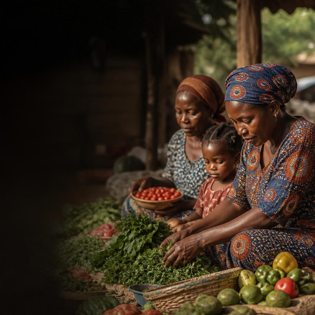 Mothers sharing a moment at a Nigerian market
